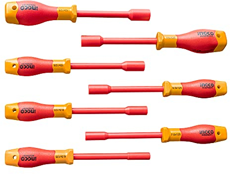INGCO 7Pcs Insulated Nut Screwdriver Set VDE Insulated Nut Driver Spinner Socket HKISD0701
