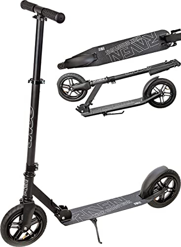 Raven Scooter Roller Cityroller Kickroller Snug AIR Wheel 200mm mit Luftreifen, Klingel und Flaschenhalter (Black)