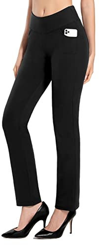MOVE BEYOND Hose Damen High Waist mit Geradem Bein Stretch Hose Damen Für Yoga Business Sport Outdoor Training, Schwarz, Small