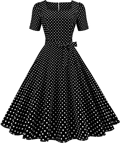 1950s Dresses for Women UK Vintage Elegant 1940s 50s Style Audrey Hepburn Rockabilly Short Sleeve Polka Dots A Line Swing Midi Skater Tea Dress Cocktail Party Evening Prom Gown Plus Size B#Black M