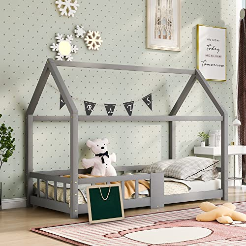 Moimhear Kinderbett, Hausbett 90 x 200 cm, Kleines Hausdesign, Kiefernholz Haus Bett for Kids