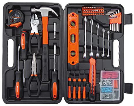 CARTMAN 152-teiliges Haushalts-Handwerkzeug-Set, mit Werkzeugkasten-Aufbewahrungskoffer, Allzweck-Werkzeugset für Zuhause, enthält wichtige Werkzeuge für Reparaturen im Büro, Uni, Orange