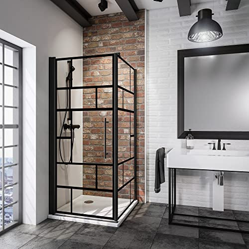 Schulte porte de douche pivotante et paroi latérale 80 x 80 x 192 cm, noir, 122 cm barre de stabilisation incluse, verre de sécurité 5 mm antical transparent style Atelier, largeur d'accès 69.5 cm