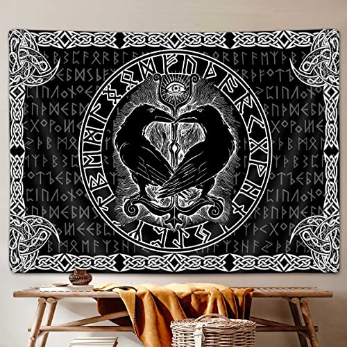Wikinger Rabe Dekor Wandteppich, Retro Wikinger nordische griechische Mythologie keltische Wandbehang für Männer Schlafzimmer, Vintage Renaissance Gothic Wandteppiche Poster Decke Wohnheim