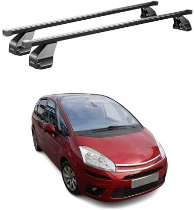 OMAC Menabo Dachträger für Citroen C4 Picasso 2006-2013 Stahl Schwarz | DIN 75302:2019 & ISO/PAS 11154:2006 geprüft, Abschließbar, City-Crash-getestet, bis 75 kg Traglast, Querträger, Grundträger