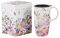 Topadorn Keramik-Kaffeetasse, Reisebecher, Geschenk mit Deckel, 500 ml, Porzellan, hohe Teetasse mit Griff, für Zuhause und Büro, Weiß und Rosa, Blumenmuster, Tasse in Geschenkbox, 16,5 cm hoch