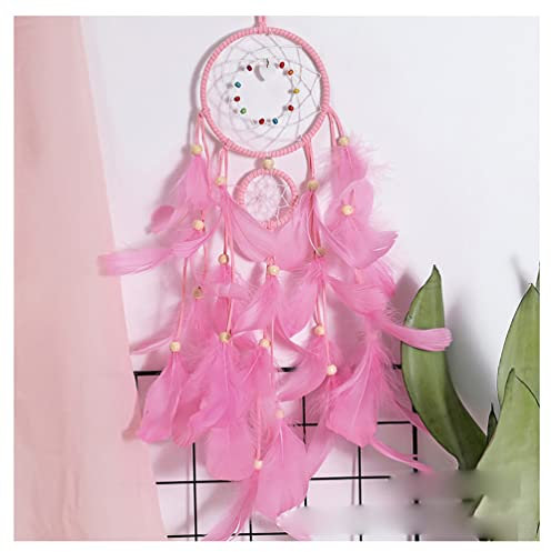 Egurs Traumfänger Handgefertigt Dreamcatcher Feder Traumfänger Boho-Stil Wandkunst Dream Catchers für Wandbehang Wohnkultur Ornamente Handwerk Dekoration Rosa