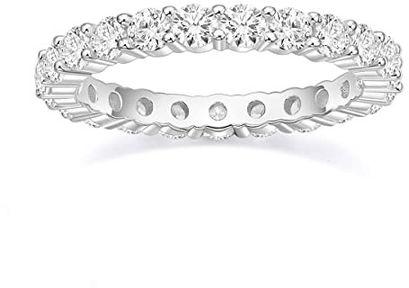 Titaniumcentral 3mm Damen Eternity Ring Silber 925 Zirkonia Volle Ewigkeitsringe Vorsteckring Schmal Verlobungsringe Eheringe Trauringe Memoire Ringe (Silber, 61 (19.4))