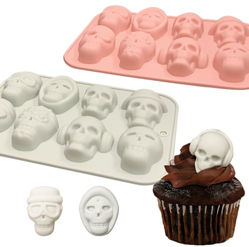 2pcs Totenkopf Schokoladenform Silikon,3D Eiswürfelform Totenkopf Eiswürfel für kühle Bourbon,Whiskey,Cocktail,Schokolade,Getränke etc