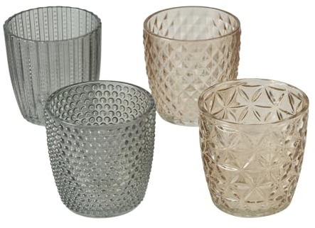 Wackadoo Windlicht Set 4teilig, Deko-Gläser für Kerzen Teelichter, Kerzenständer, Teelichthalter ø 8 cm, Garten deko Wohnzimmer (Boho)