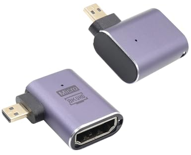 RIIEYOCA 90 Grad linker und rechter Winkel UHD 8K Micro HDMI zu HDMI Adapter,Standard 48Gbps High Speed 2.1 Extender Micro HDMI Stecker zu HDMI Buchse Unterstützung 8K@60Hz,4K@120Hz(2pack)
