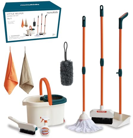 nunukids Toddler Cleaning Set - Realistic Cleaning Set for Toddlers 1-3 - Engaging Kids Broom and Dustpan Set - Safe Toddler Broom and Cleaning Set Toys - Perfect Kids Mop and Broom Set