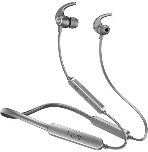 boAt Rockerz 255 Pro +, batteria 60 ore, ricarica rapida, IPX7, doppio accoppiamento, bassa latenza, auricolari magnetici, archetto da collo Bluetooth, wireless con microfono (grigio cosmico)