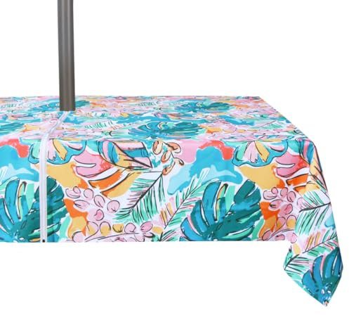 EHouseHome Nappe ronde imperméable pour intérieur et extérieur avec trou de parasol et fermeture éclair, pour terrasse, printemps/été, table de jardin circulaire, barbecues/pique-niques, 152,4 x 213,4