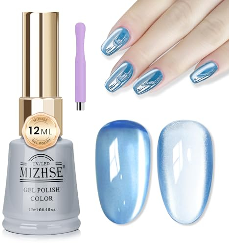 MIZHSE Cat Eye UV Gel Nagellack mit Magnetstift 12ml Mondlicht Cateye UV Gel Blau Cat Eye Cel Nail Polish UV Nagellack Glitzer Cateye Magnet Katzenauge Gel Holografisch Art Manicure Salon Home DIY