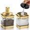 Mezchi Paquete de 2 recipientes de sal, tarros de especias dorados de 12 onzas con cuchara, juego de caja de condimentos, olla de condimentos, dispensador de azúcar, recipientes de cocina para harina