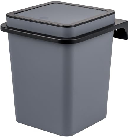 bremermann eckiger Kosmetikeimer SAVONA mit soft-touch Oberfläche inkl. Wandhalterung zum Kleben oder Bohren mit Schwingdeckel & EVA Pads, Abfalleimer aus Kunststoff, 6 Liter (Grau)
