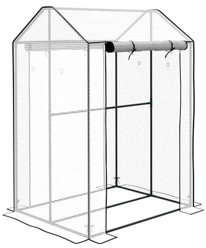 Outsunny Foliengewächshaus, Gewächshaus mit Doppeltür, Treibhaus, Winddichtes Tomatenhaus für Garten, Weiß, 100 x 80 x 150 cm