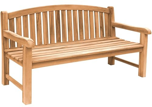 Teako Design Gartenbank Teakholz Extra Stark Bari Massivholz, in verschiedenen Größen, Wetterbeständige Holzbank, für den Garten geeignet, Teakholzbank (150 cm)