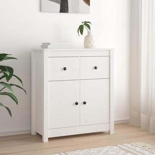 Gecheer Sideboard Buffet Cabinet White 70x35x80 cm Solid Wood Pine Side Cabinet Modern Living Room Dining Room Kitchen Storage Cupboard 2 door sideboard