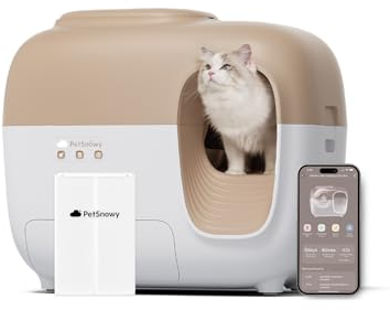PetSnowy Katzenklo Selbstreinigend Katzentoilette mit App-Steuerung, Auto-Packing für große Katzen & Mehrkatzenhaushalte 1,5-9 kg, Max Kapazität von 83L (2025 Basic)
