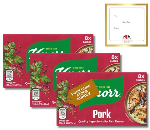 Knorr Stock Cubes Bundle - 3 Boxes Of Pork Flavor, 8 X 10g Cubes Per Box, Rich And Savory Taste, Perfect For Soups And Stews Bundled by The Great British Kitchen