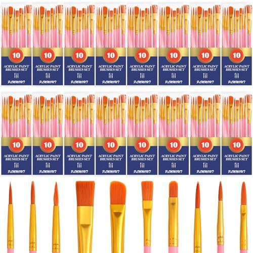 PLMMOUT Acrylic Paint Brushes,160 pcs Artist Paintbrushes,Paint Brushes for Acrylic Painting,Acrylic Paint Brush Set for Oil Watercolor,Body Face Nail Art,Drawing Arts Crafts Supplies,Nylon Hair,Pink