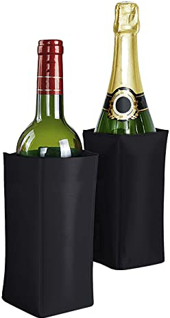 JIAHG Bottle Cooler, Pack of 2, Champagne Cooler for Wine or Beer, Black, Polyester, Gel, Fits Standard 750ml and 187ml Wine Bottles