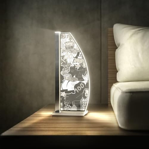 Luverre Tisch-Lampe | LED-Leuchte | Glas-Leuchte mit Gravur für Nachttisch, Kommode, Wohnzimmer | Motivation, Pop Art, Bitcoin (Monopoly Man, Segel | silber)