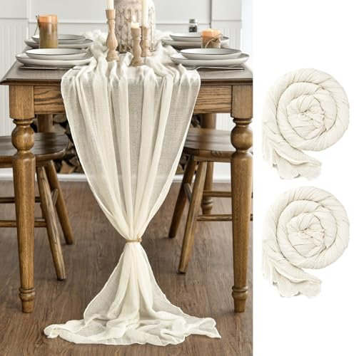 Artoid Mode Boho Gaze Käsetuch Beige 2 Stück Tischläufer 80x300 cm, Küche Tisch Dekoration Drinnen Urlaub Hochzeit Party Geburtstag Dekor