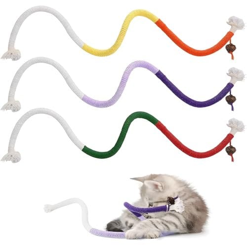 CECOMBINE 3PCS Catnip Toy Bite Rope - Interactive Catnip Toys for Cats - Cat Grass Teething Rope, Natural Catnip & Silvervine, Catnip Cotton Rope Toy for Stress Release & Teeth Cleaning