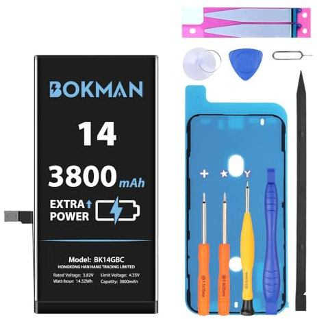 bokman Akku für iPhone 14, hohe Kapazität 3800 mAh Li-Ionen-Polymer-Akku mit Allen Werkzeug-Kits