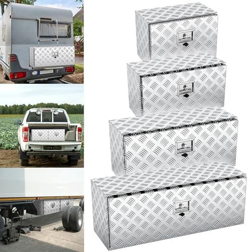 XMTECH Alu Unterbaubox Unterboden-Lkw-Box Truckbox Transportbox, Pickup-Aufbewahrungsbox Alu Anhängerkiste, Wasserdicht Lagerkiste Transportkoffer Werkzeugkasten mit Schlüssel, 121,5 x 43,5 x 46 cm