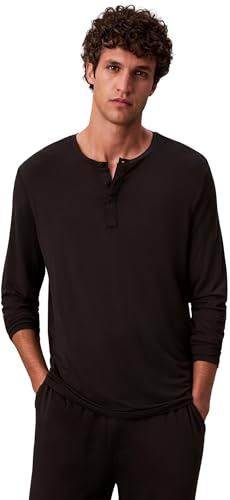 Calvin Klein Camiseta de Manga Larga Hombre Modal Henley con Botones, Negro (Black), L