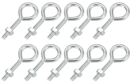 PATIKIL M3x16mm Pitons À Œil, 10 Pcs Acier Carbone Pitons Filetés Crochets À Œil Vis Avec Écrou Pour Suspendre Ou Fixer Câbles Argent