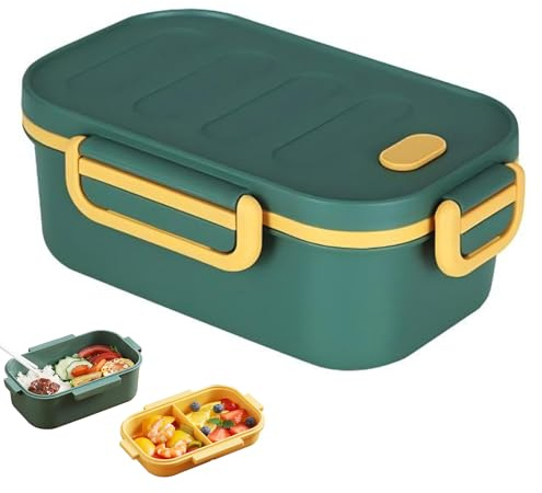 Brotdose mit Fächern, 1000ML Lunchbox Erwachsene 2 Schicht Brotdose Kinder mit Fächern und Ventile, Auslaufsicher Lunch Box Jausenbox Butterbrotdose Bento Box für Büro, Arbeit und Picknic (Grün)