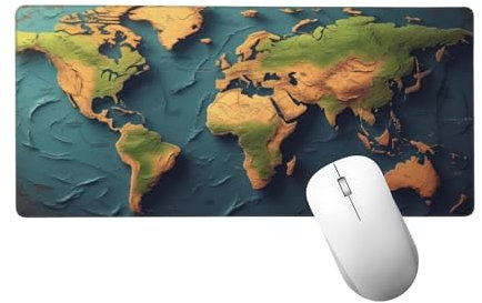 Tapis de Souris Carte du Monde Tapis de Souris XXL 1400 x 600 mm, Grand sous Main Bureau Gaming avec Bords Surpiqués et Dos Antidérapant, Rétro Mouse Pad Gamer pour Clavier et Souris, Cadeaux H-931