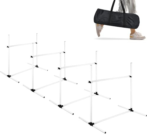 ORHEYA Agility Set Hunde Hürdenset Slalom Stangen Agility Ausrüstung für Hundetraining mit 4 x Hürden Höhenverstellbar, 104x70x101cm, Weiß