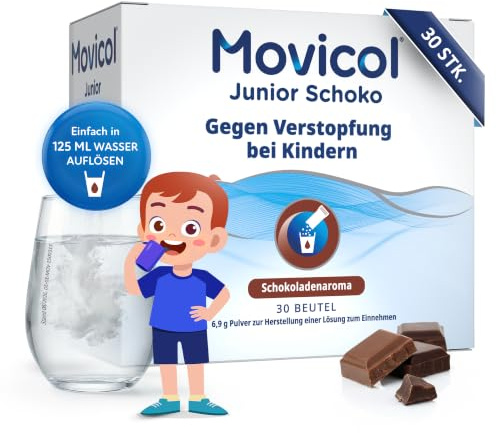 Movicol® Junior Schoko, gegen Verstopfung, 30 Beutel, Abführmittel, ab 2 J. | Sanfte Unterstützung bei Verstopfung, Schokoladengeschmack erleichtert die Einnahme, gut verträglich, klinisch geprüft
