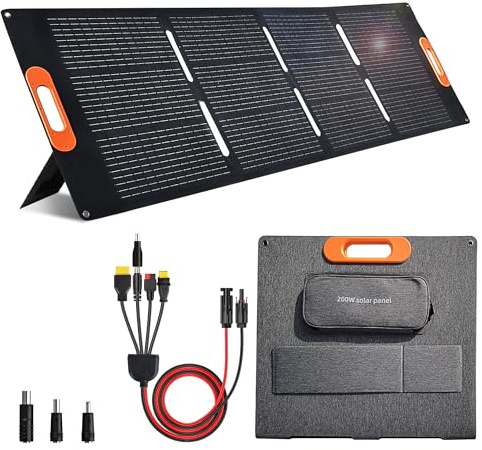VLAIAN - Panneau solaire portable de 200 W pour générateur de centrale, chargeur de panneau solaire pliable de 200 W avec sortie MC4, connecteur CC 3 en 1, haute efficacité de 23,5 % pour le camping