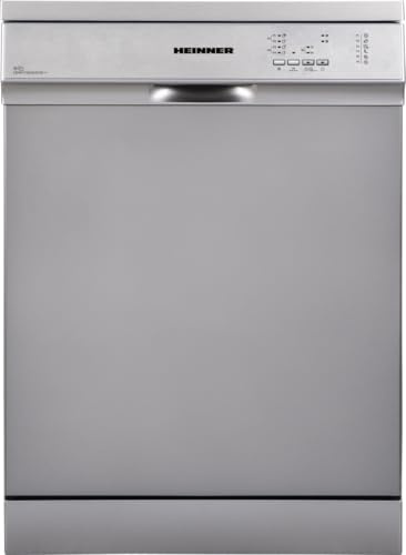 HEINNER HDW-FS6062DSE++ Freistehender Geschirrspüler – 12 Maßgedecke, 6 Programme, Aquastop, Halbbeladungsfunktion, Verzögerter Start, Modernes Silber Design, Energieeffizient, 5 Jahre Garantie