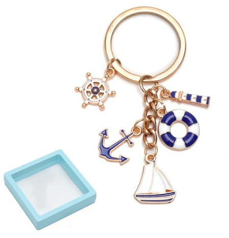 HENGBIRD Cadeaux maritimes - Porte-clés bleu avec ancre, voilier et décoration nautique - Idée cadeau pour femme et garçon - Cadeau d'anniversaire - Porte-clés