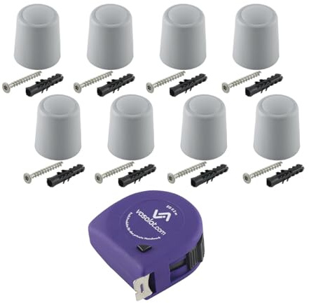 vasalat Türstopper Boden & Wand 2in1 zum Schrauben ø 30mm, Höhe 32mm - Türpuffer + Montagezubehör, Kunststoff grau - 8 Stück