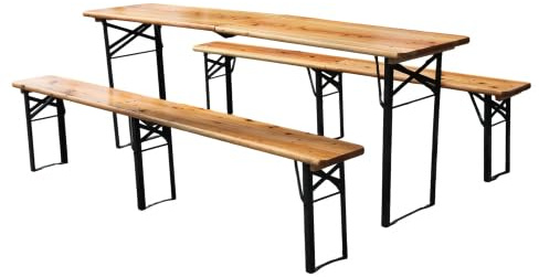 chellago Bierzeltgarnitur 220x70 mit Klapptisch und Bänken, faltbar und wetterfest für Garten, Camping und Outdoor, Kiefernholz, 220x50x78 cm
