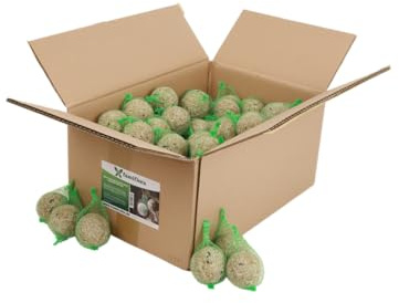 Famiflora Meisenzwiebeln mit Netz - Vogelfutter - 100 Zwiebeln à 90 Gramm - Bietet nahrhafte Fettkugeln für Vögel, damit sie den Winter gesund überstehen