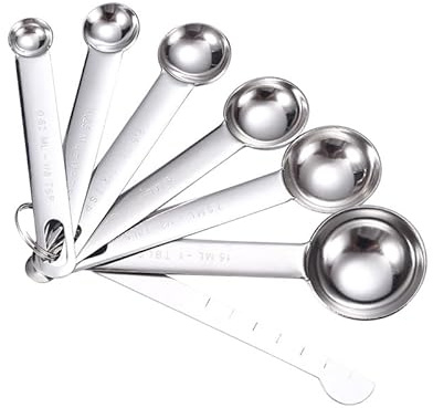 6 Pcs Stainless Steel Measuring Spoons Set, Metal Measure Table Measuring Spoon for Coffee, Teaspoon Includes 1/8, 1/4, 1/2, 1 TSP, 1/2 Tbsp, 1 Tbsp, Food Grade,for Cake Baking Dry and Liquid Ingredie
