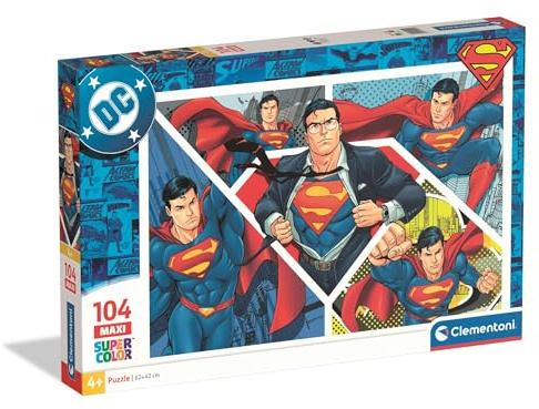 Clementoni Superman Kinder Puzzle 104 Maxi Teile | Super Man Puzzle 62 x 42 cm cm für Kinder ab 4 Jahre - Geschicklichkeitsspiel von Clementoni 25022