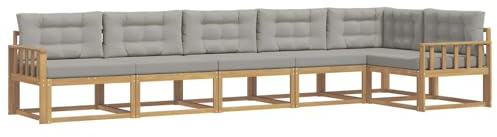 vidaXL Outdoor-Sofagarnitur 4 pcs Weiß und Hellgrau Polyester, Akazien-Lounge-Set, moderner Outdoor-Sofa, langlebiges modulares Sofa, wetterfester Garten-Sitz