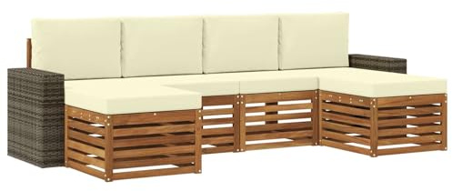 vidaXL Sofagarnituren 6 pcs Natur und Creme Massivholz Akazie, Garten Patio Lounge, modernes Sofa für draußen, haltbares Möbelset, gemütliche Terrassen-Sitze