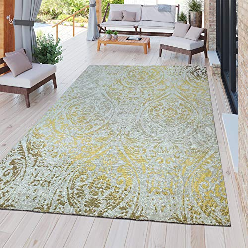 TT Home Moderner Outdoor Teppich Wetterfest Innen & Außenbereich Barock Design In Gelb, Größe:160x220 cm